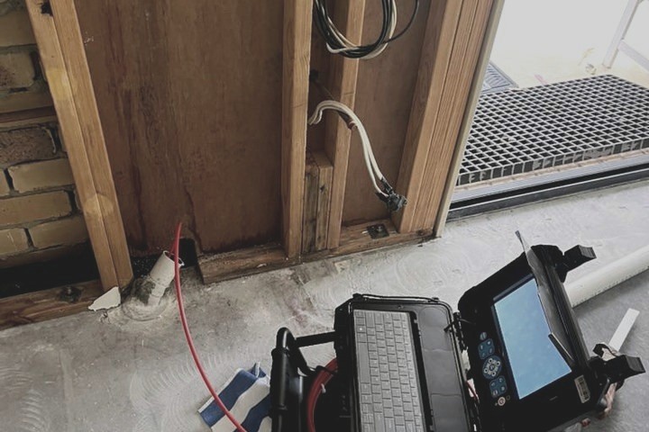 Drain camera set up for a maintenance check